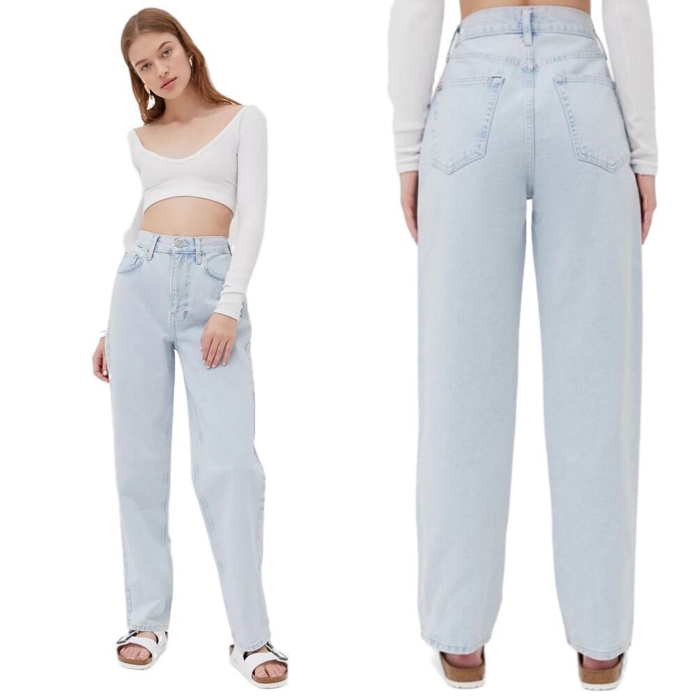BDG Urban Outfitters High Waisted Baggy Bleached Light Wash Denim Jeans Size 29